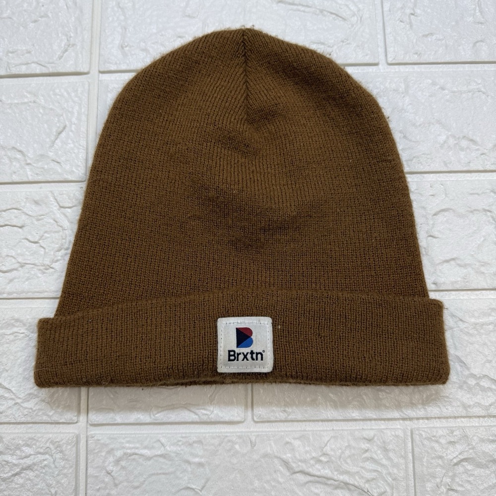 Brixton Heist Beanie Brown Cuffed Knit Logo Patch Hat Mens One Size